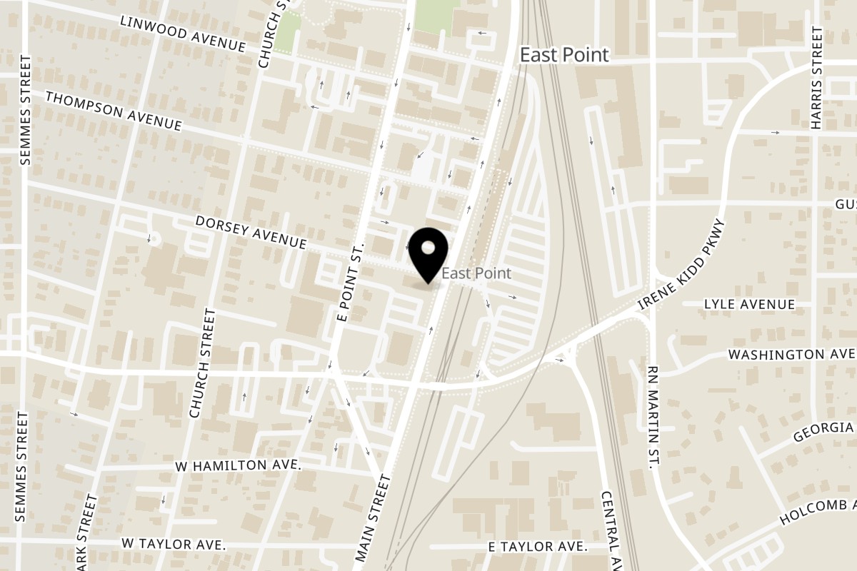 Map showing the location of Eat My Biscuits on 2881 Main Street in East Point